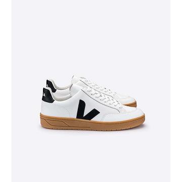 White/Black/Beige Women's Veja V-12 LEATHER Sneakers | AU 670LIS